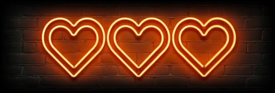 Three Orange Hearts — neon